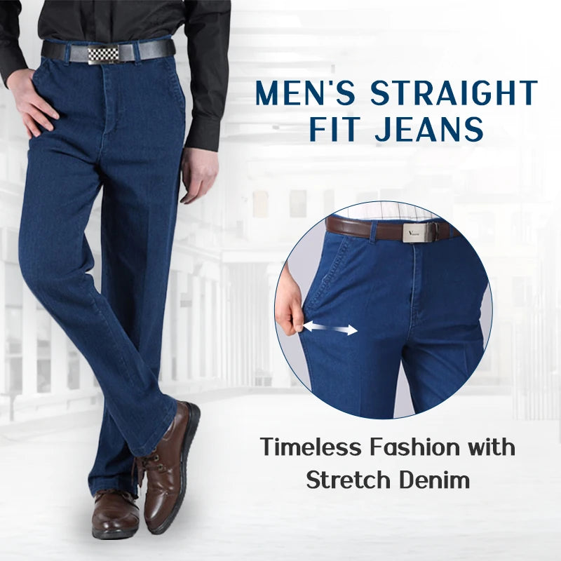 Men's High Waist Straight Fit Stretch Denim