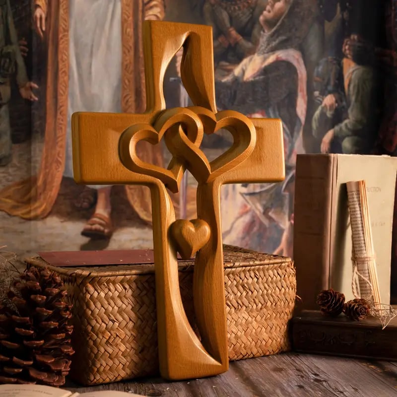 🔥LAST DAY 49% OFF ✝️Intertwined Heart Wooden Cross(6.3*9.8 in)