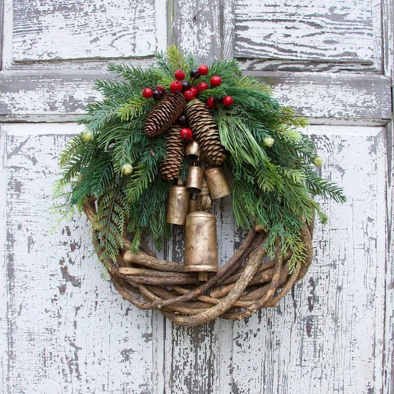 🎄Early Christmas Sale🍭 Farmhouse Christmas Wreath, Boho Wreath, Holiday Wreath