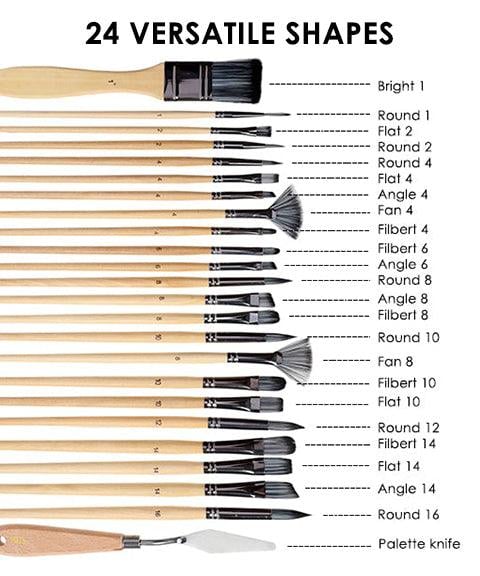 Lenovogo - Professional Art Brush With Natural Wood Handles Set Of 24