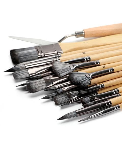 Lenovogo - Professional Art Brush With Natural Wood Handles Set Of 24