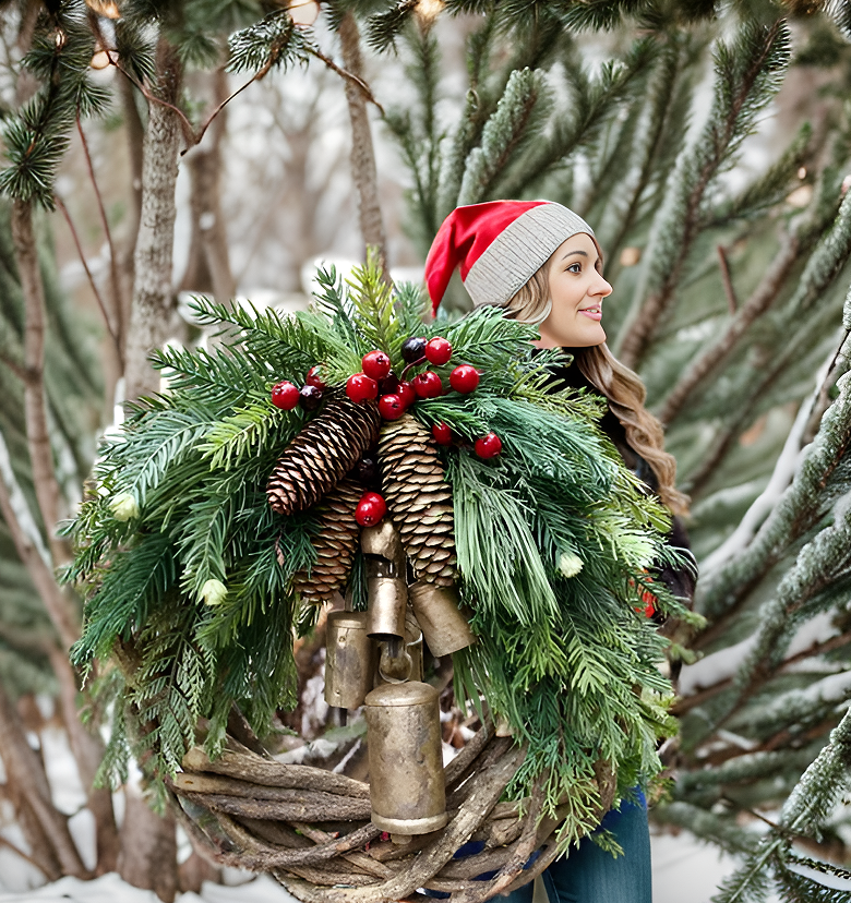 🎄Early Christmas Sale🍭 Farmhouse Christmas Wreath, Boho Wreath, Holiday Wreath