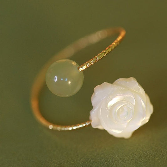 14K Rolled alloy Hetian Jade&  Rose Rings