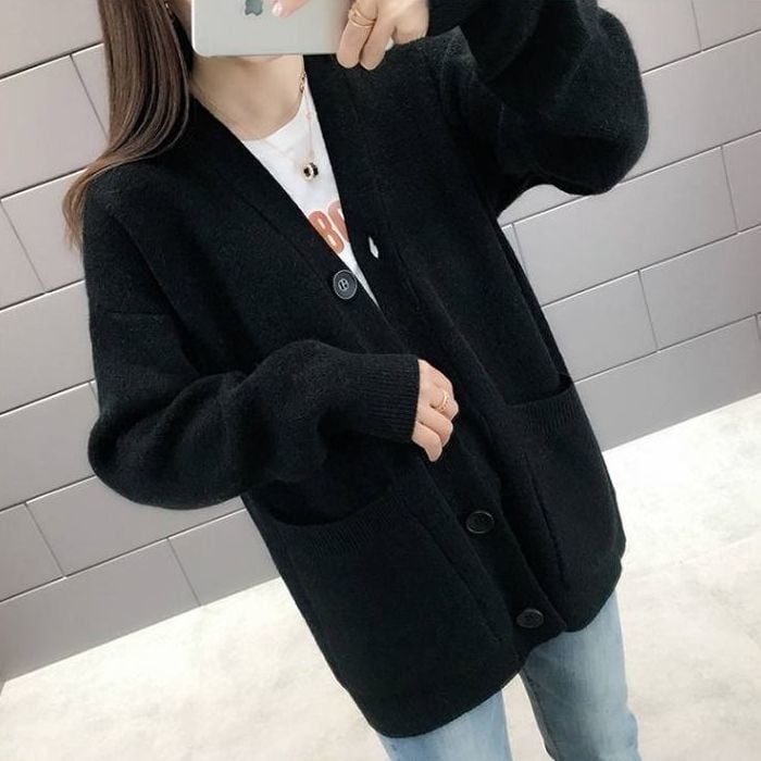 ✨Lazy-style Solid-color Knitted Cardigan