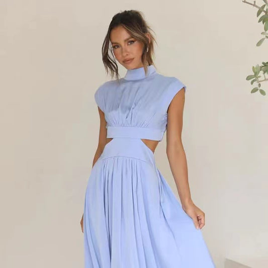 Cutout Waist Pocketed Vacation Midi Dress