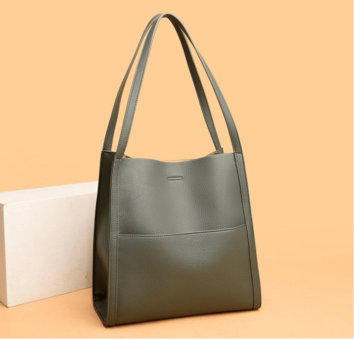 ⏰Solid color genuine leather shoulder bag