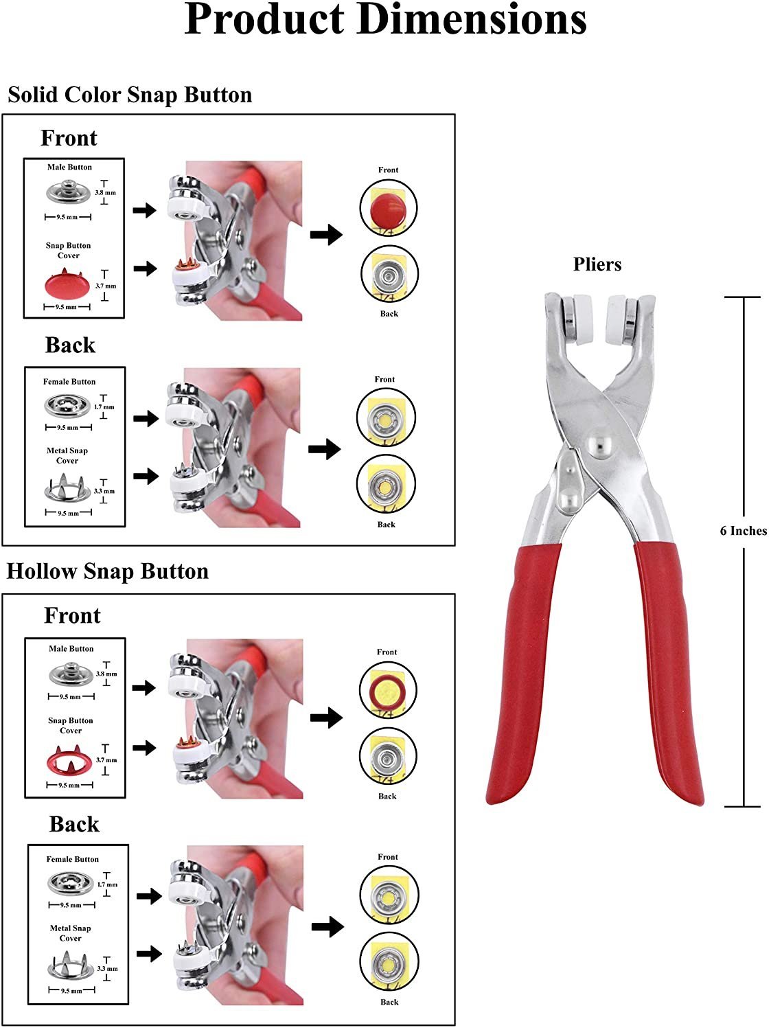 Metal Snap Buttons with Fastener Pliers Press Tool Kit