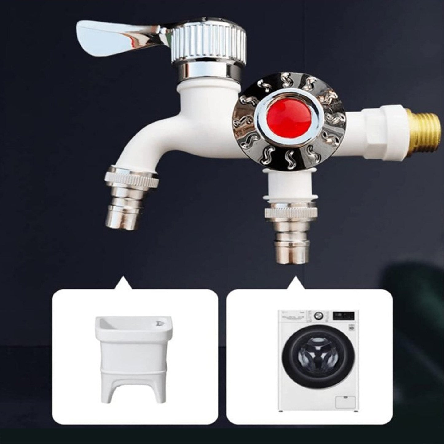 Dual control sink valve anti-freeze tap with one inlet and two outlets