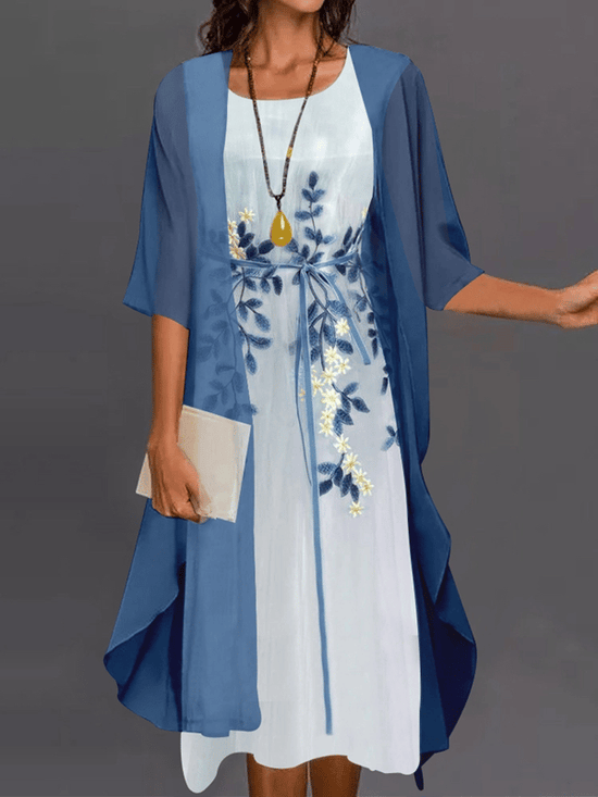 Lady Elegant Loose Chiffon Floral Dress Suits – Lenovogo