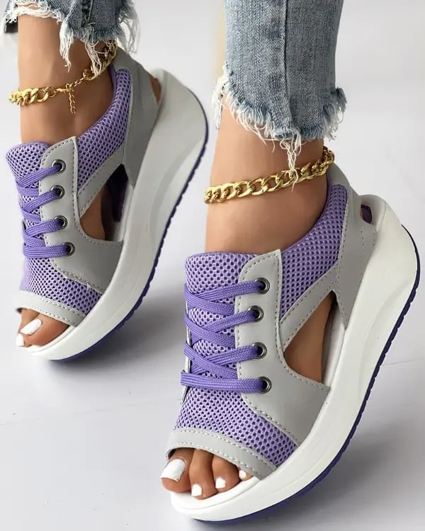 🔥Contrast Paneled Cutout Lace-up Muffin Sandals