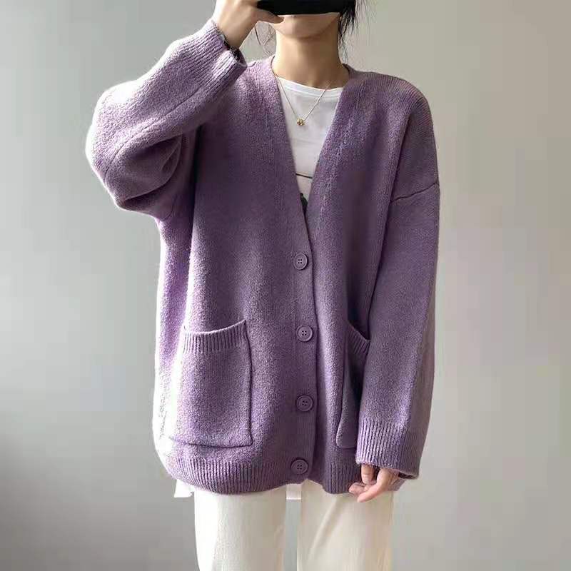 ✨Lazy-style Solid-color Knitted Cardigan