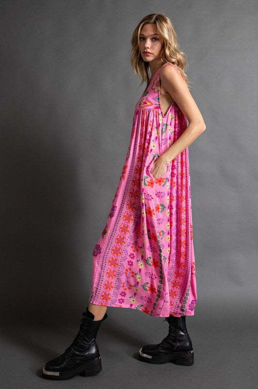 🔥-Vintage floral print loose sleeveless jumpsuit