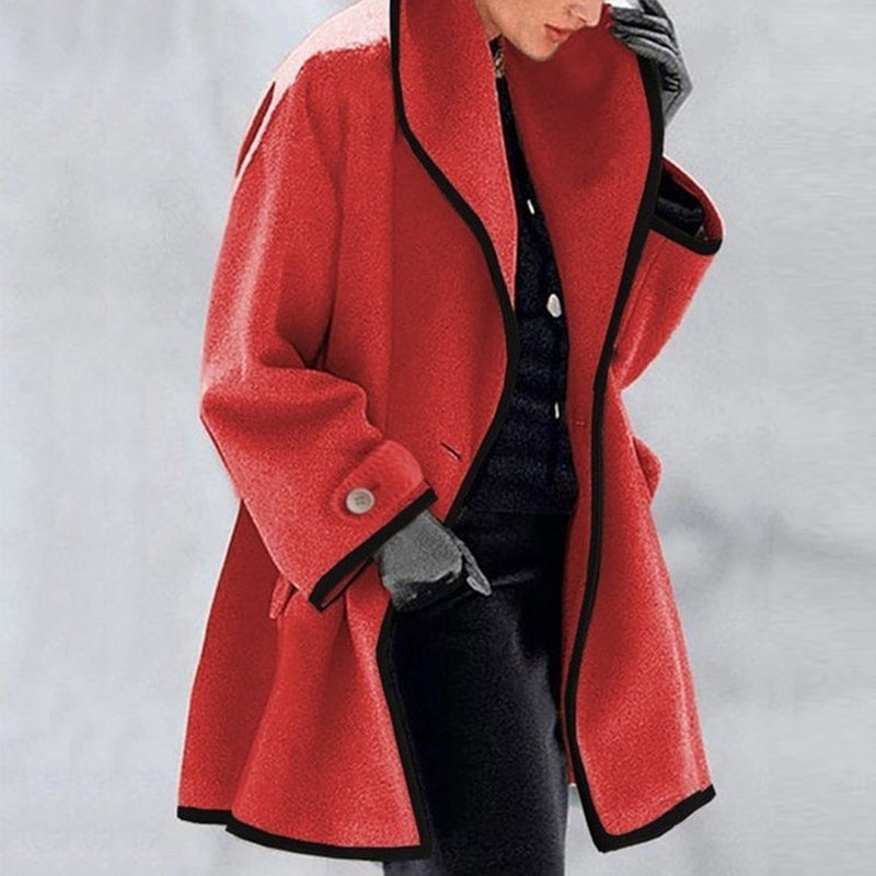 🎁-Hooded Color Block Woolen Coat