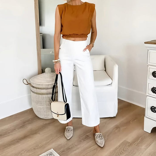 Stretch Twill Cropped Wide Leg Pants