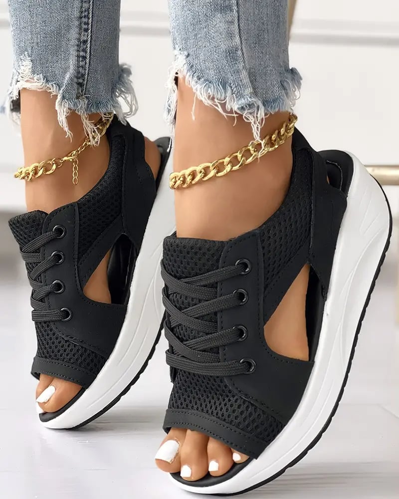 🔥Contrast Paneled Cutout Lace-up Muffin Sandals