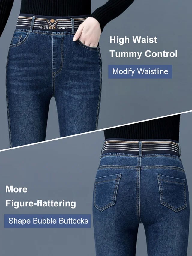 High Waist Elastic Bootcut Jeans