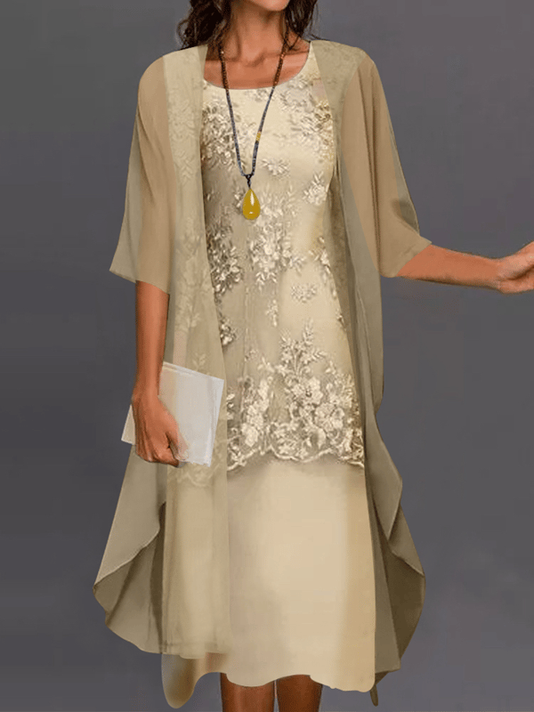Lady Elegant Loose Chiffon Floral Dress Suits – lenovogo